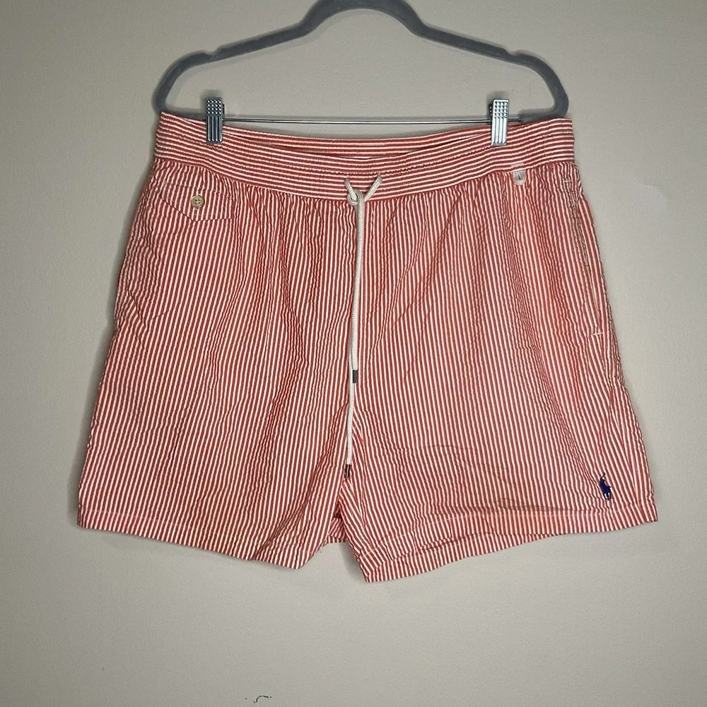 Vintage Polo‎ Ralph Lauren Short Men's Coral Luxury Y2K Striped Classic Size 2XL